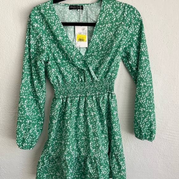 SIMPL FLAVOR Green Floral Bshp-Slv Surp Dress, Sz S - Picture 6 of 8